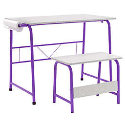 SD Studio Designs Project Center Kids Craft Table with Bench -  Purple/Spatter Gray