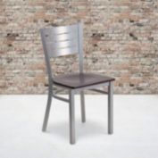 Flash Furniture 2 Pk. HERCULES Series Silver Slat Back Metal Restaurant Chair - Walnut Wood Seat