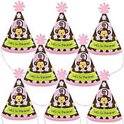 Big Dot of Happiness Pink Monkey Girl - Mini Cone Baby Shower or Birthday Party Hats - Small Little Party Hats - Set of 8