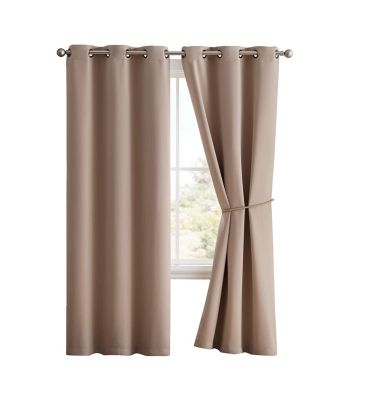 Nicole - Wall-to-Wall Pair - Premium Thermal Insulated Blackout Grommet Curtains - 18 Grommets Each - 2 Fabric Tiebacks - Ideal for Window Décor or Room Divider (2 Panels, 108" W x 120" L, Taupe)