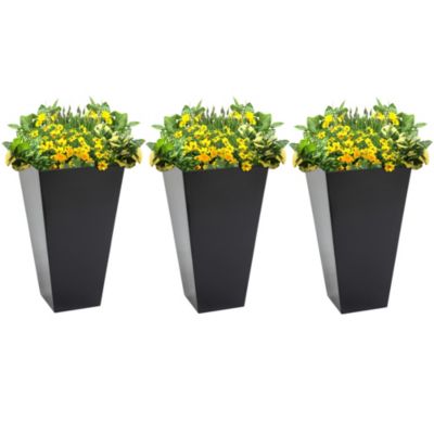Outsunny 28" Tall Plastic Flower Pot, Set of 3, Large Outdoor & Indoor Plastic Garden Planters, for Entryway, Patio, Yard, Black