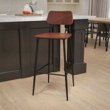 Flash Furniture Lincoln Industrial Barstool with Gunmetal Steel Frame and Rustic Wood Seat. View a larger version of this product image.