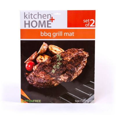 Kitchen + Home BBQ Grill Mats - Non-Stick, Heavy Duty, Reusable Grilling Liners - Set of 2