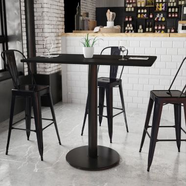 Flash Furniture Stiles 30'' x 48'' Rectangular Black Laminate Table Top with 24'' Round Bar Height Table Base. View a larger version of this product image.