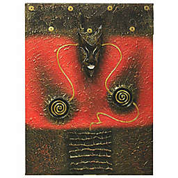 Stoneage Arts Inc Gold and Red Rectangular Abstract 3D Saklak Mask Wall Art Hanging Tapestry 32