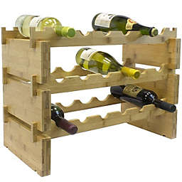 Sorbus 3-Tier Stackable Bamboo Wine Rack, Holds 18 Bottles in Natural