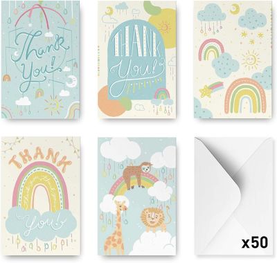 Rileys Baby Shower Thank You Cards Assortment, 50-Count (Classic)