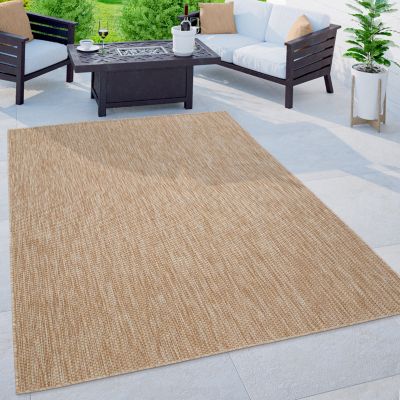 Paco Home Plain Outdoor Rug Weatherproof for Patio in light-brown