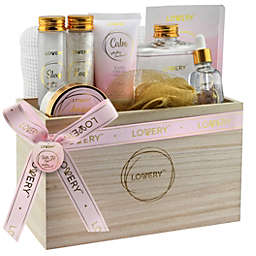 Luxury Home Spa Gift Basket - Milky Coconut Scent - Bath Pillow, Wooden Crate & More
