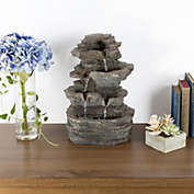 Pure Garden Tabletop Water Fountain with Cascading Rock Waterfall and LED Lights - Tiered Stone