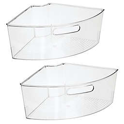 mDesign Plastic Lazy Susan Organizer Bins with Handle for Kitchen - 2 Pack