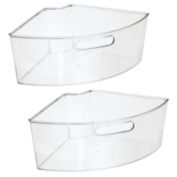 mDesign Plastic Lazy Susan Organizer Bins with Handle for Kitchen - 2 Pack