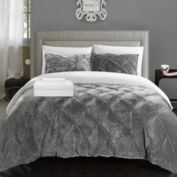 Chic Home Roald 7 Pieces Comforter Ultra Plush Micro Mink Pinch Pleated Ruffled Pintuck Sherpa Lined Bedding Set - King 104" x 92, Grey