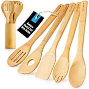 Zulay Kitchen Bamboo Cooking Utensils with Holder (6pcs)