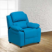 Flash Furniture Deluxe Padded Contemporary Turquoise Vinyl Kids Recliner with Storage Arms