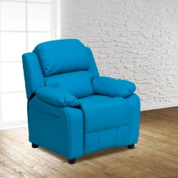 Flash Furniture Deluxe Padded Contemporary Turquoise Vinyl Kids Recliner with Storage Arms