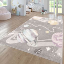 Paco Home Kids Rug Nino Space with Planets and Stars in Pastel Colors