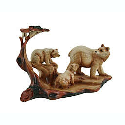 Zeckos Mother Bear and Cubs Carved Wood Look Resin Statue