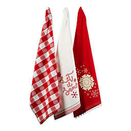 Contemporary Home Living Set of 3 Assorted White and Red Dish Towel, 28