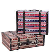 Northlight Set of 2 Vintage-Style Red, White and Blue Beautiful Star Decorative Wooden Luggage Trunks 17.5"