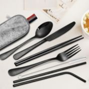 Infinity Merch 8Pcs/Set Portable Utensils Cutlery in Black