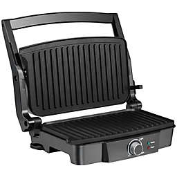 HOMCOM Panini Press Grill, Stainless Steel Countertop Sandwich Maker with Non-Stick Double Plates, Locking Lids and Drip Tray, Silver / Black