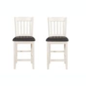 Lazzara Home Edgar 40 in. White Wash Full Back Wood Frame Dining Bar Stool with Faux Leather Seat (Set of 2)