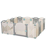 Qaba 16-Piece Indoor Safety Children Baby Playpen with Game Piece, Opening Gate & Flexible Design for Peace of Mind