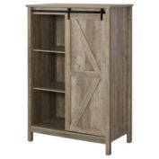 Halifax North America Rustic Storage Cabinet Home 3-Tier Organizer with Barn Door  Adjustable Shelf Freestanding Furniture  Vintage Grey Wood Color