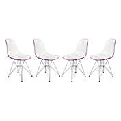 LeisureMod Cresco Molded 2-Tone Plastic Eiffel Side Chair, Set of 4 - White Purple
