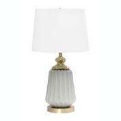 Elegant Designs 25" Traditional Farmhouse Pleated Ceramic Endtable Bedside Table Desk Lamp With Metal Accents And White Fabric Shade, Gray