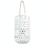 Urban Trends Collection Wood Round Lantern with Removable Top Rope Hanger, Octagon Weave Design Body and Candle Glass Holder LG Painted Finish White