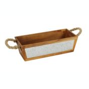 Cheungs Home Decorative Galvanized Front Tapered Wooden Storage Container with Side Rope Handles