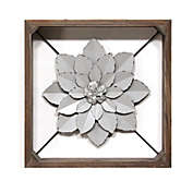 HomeRoots Decor Grey Metal & Wood Framed Wall Flower - 373175