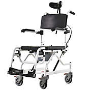 HOMCOM Personal Mobility Assist Bedside Commode Toilet Chair with 30° Reclining Backrest & Four Rolling Wheels