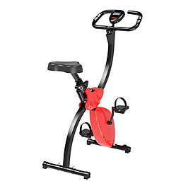Soozier Foldable Upright Training X-Bike With Magnetic Resistance, Exercise Cycling Bicycle for Cardio, Aerobic Exercise, Red
