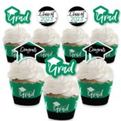 Big Dot of Happiness 2023 Green Graduation Cupcake Decoration - Party Cupcake Wrappers and Treat Picks Kit - Set of 24