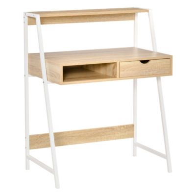 HOMCOM Home Office desk, Computer Desk for Small Spaces, Writing Table with Drawer and Storage Shelves, Natural