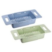 Unique Bargains 2 Pieces Extendable Over the Sink Strainer Fruit Vegetable Wash Basket Set Adjustable Colanders for Kitchen Plastic Blue Green, Novel Extendable Home Kitchen Essentials for Drain Cooked Pasta and Dry Dishes
