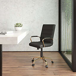 Emma + Oliver Mid-Back Black LeatherSoft Executive Swivel Office Chair with Gold Frame/Arms