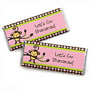 Big Dot of Happiness Pink Monkey Girl - Candy Bar Wrappers Baby Shower or Birthday Party Favors - Set of 24