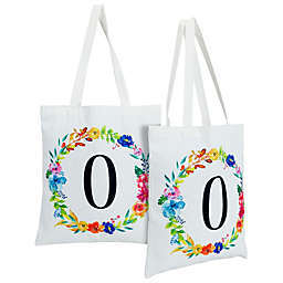 Okuna Outpost Set of 2 Reusable Monogram Letter O Personalized Canvas Tote Bags for Women, Floral Design (29 Inches)