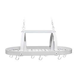 Elegant Designs Ceiling Mounted Hanging Kitchen Pot Rack Cookware Storage Organizer with 2 Downlights and 10 Hooks - White