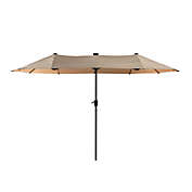 KARAT HOME Rahman Ployester 13&#39;*6.5&#39; Solar Light Market Umbrella in BEIGE