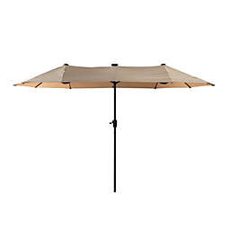 KARAT HOME Rahman Ployester 13'*6.5' Solar Light Market Umbrella in BEIGE