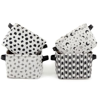 Farmlyn Creek Collapsible Black and White Storage Bins, Small Canvas Baskets (4 Pack)
