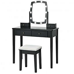 Costway Vanity Table Set with Lighted Mirror for Bedroom and Dressing Room-Black