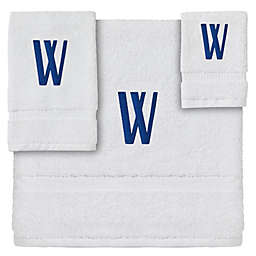 Juvale 3-Piece Letter W Monogrammed Bath Towels Set, Embroidered Initial W Wedding Gift (White, Blue)