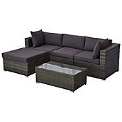 Outsunny 5 Piece Outdoor Patio PE Rattan Wicker Sofa Conversation Set Sectional Furniture Set, Grey/Charcoal