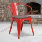 Emma + Oliver Red Metal Chair with Wood Seat and Arms